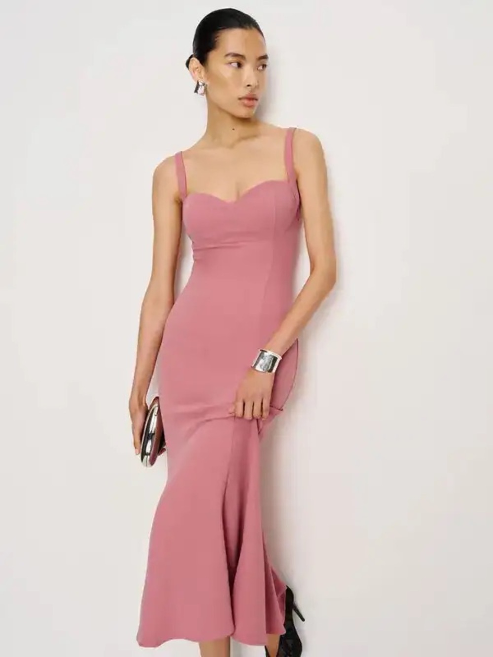 Reformation Eddy Sculpted Rose-Pink Maxi Dress with Sweetheart Neckline size 10